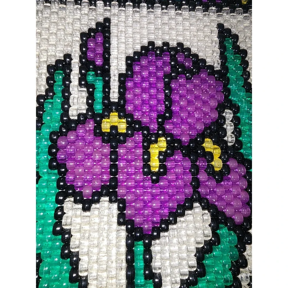 Beaded‎ wall hanging Floral iris Banner Handmade